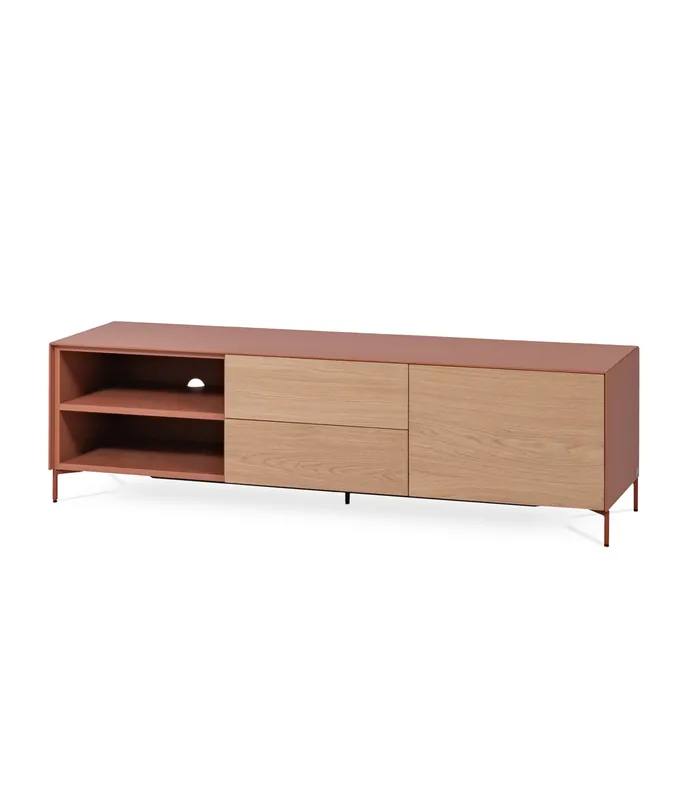 Mueble TV Tera con 1 puerta abatible, 2 cajones y estantes 167 x 45 x 47,5 cm - PLM Design
