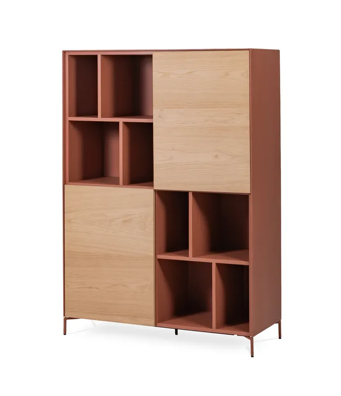 Mueble alto Tera de roble natural y resina de cemento terracota - PLM Design