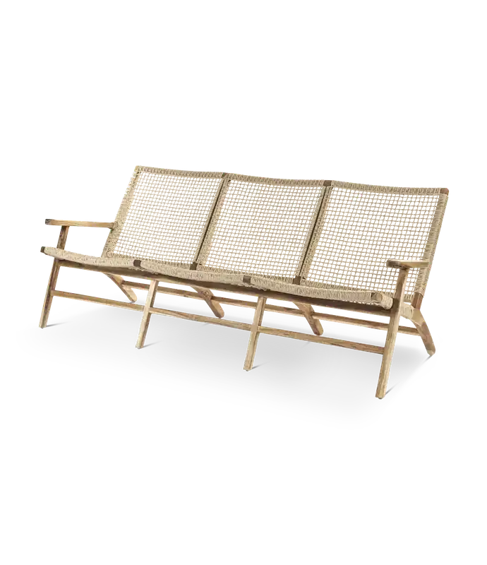 Sofá Danout 3 plazas de ratán sintético y teca maciza 184 x 78 x 75 cm - PLM Design