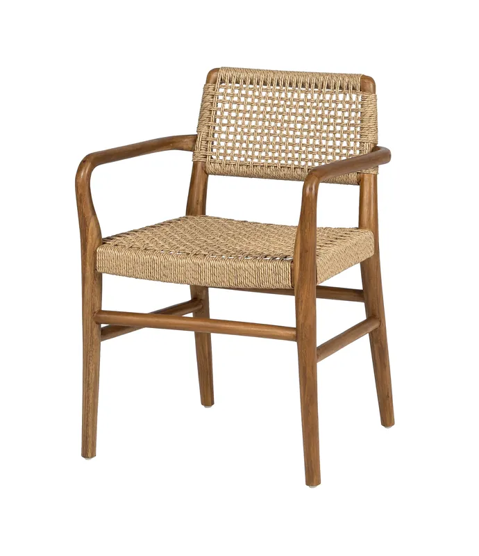 Silla con reposabrazos Dean de teca maciza y ratán - PLM Design