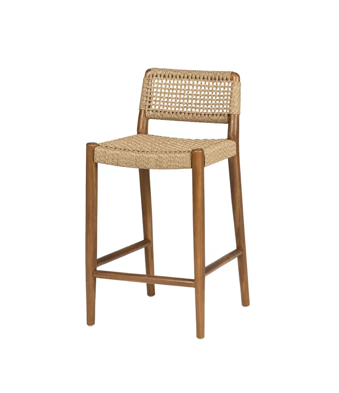 Taburete Dean de teca maciza y ratán - PLM Design