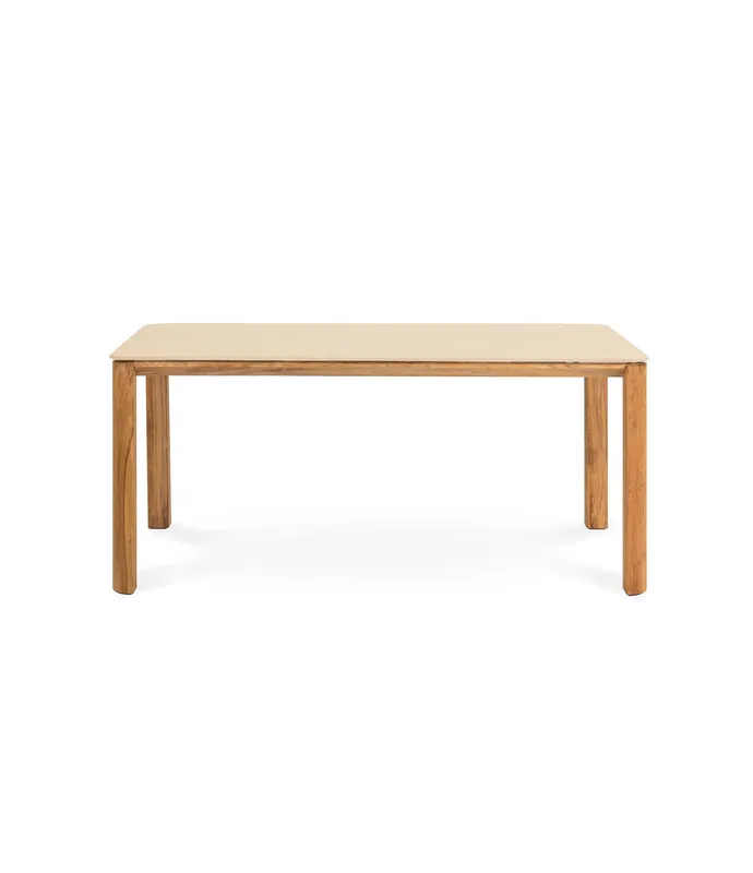 Mesa rectangular Deva de teca maciza y porcenálico color crema - PLM Design