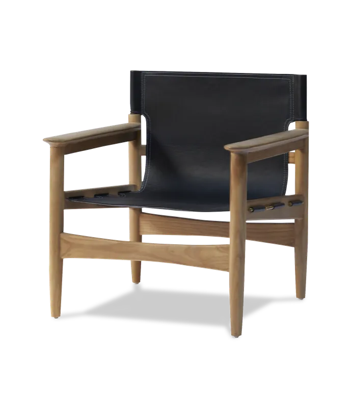 Butaca Zanzibar de madera de mindi y cuero plena flor - PLM Design