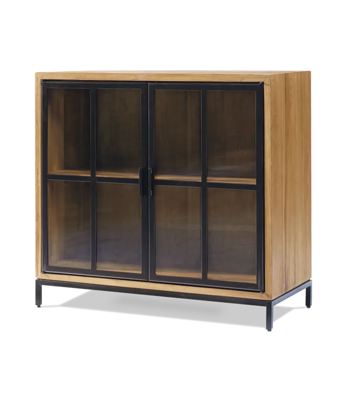 Aparador Craft 2 puertas de teca maciza y acero pavonado 93 x 40 x 85 cm - PLM Design