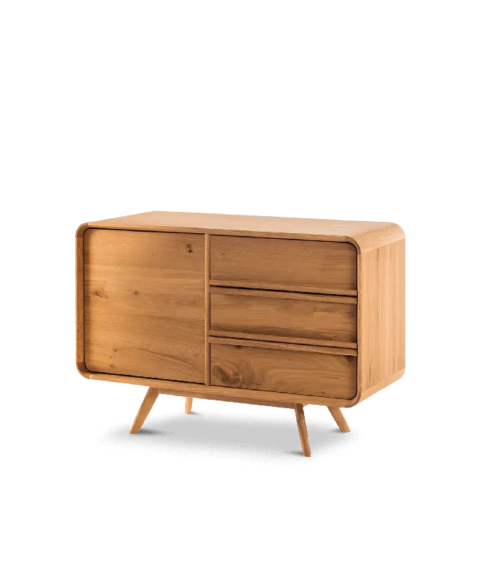 Aparador Kurve de roble 1 puerta 3 cajones 120 x 45 x 80 cm - PLM Design