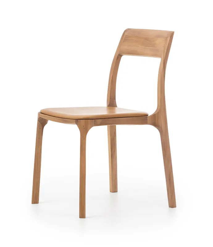 Silla Bora de teca maciza y piel marrón - PLM Design