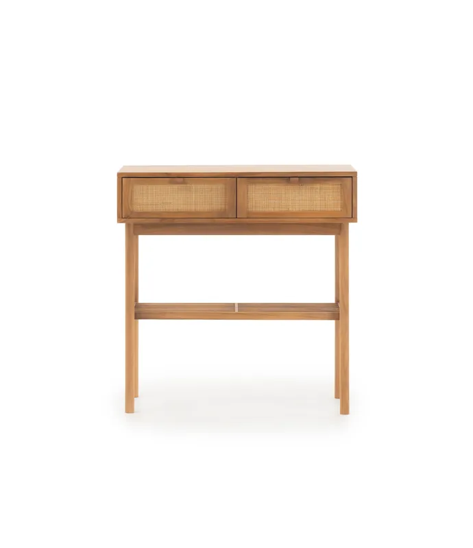 Consola Tulum de teca maciza y ratán natural 90 x 40 x 90 cm - PLM Design