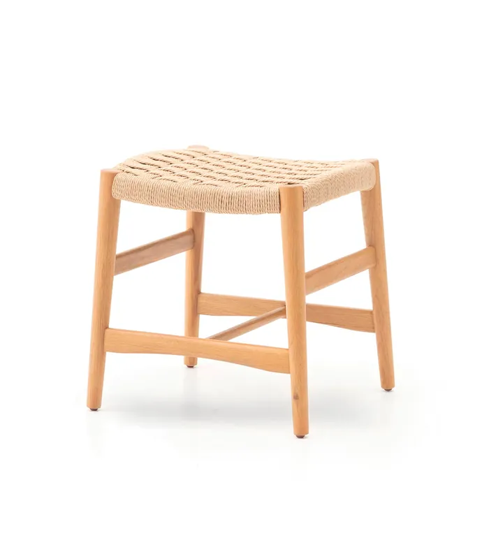 Taburete Lauta de roble macizo y loom natural h: 45 cm - PLM Design