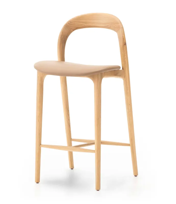 Taburete Keula h: 75 cm de roble macizo y piel - PLM Design