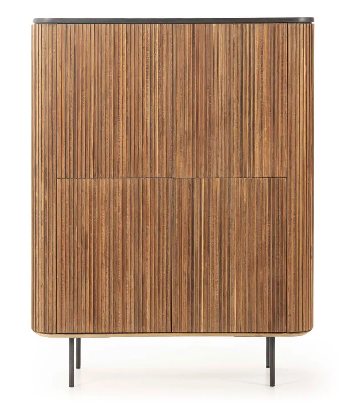 Aparador alto Kirei de teca reciclada y microcemento 110 x 45 x 143 cm - PLM Design