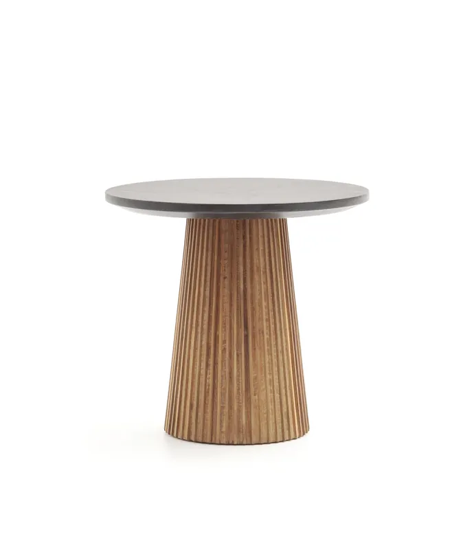 Mesa auxiliar Kirei de teca reciclada y microcemento Ø50 x 45 cm - PLM Design