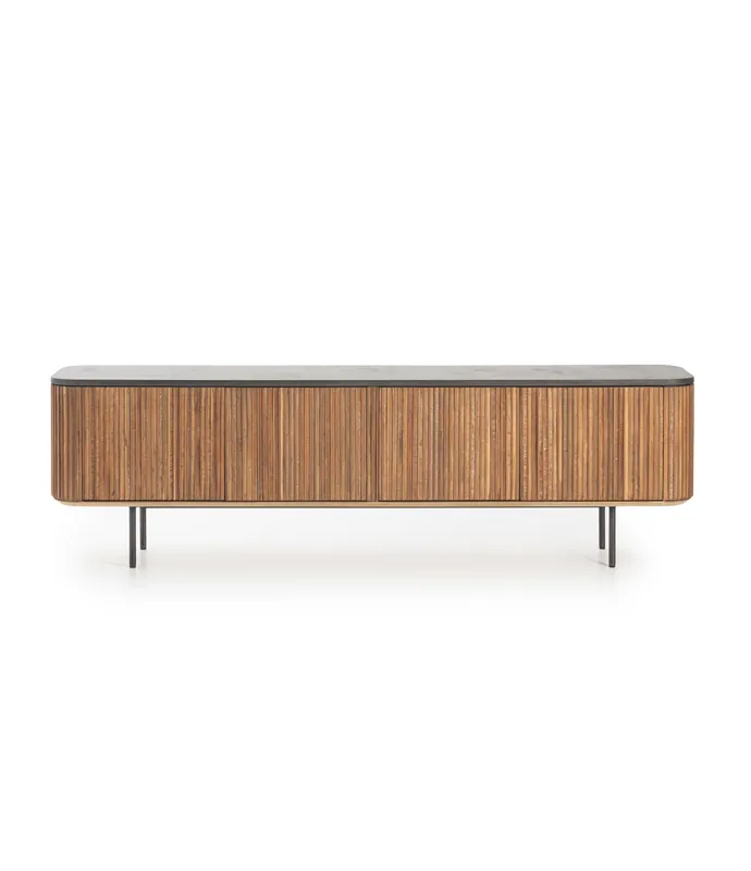 Mueble TV Kirei de teca reciclada y microcemento 200 x 40 x 60 cm - PLM Design