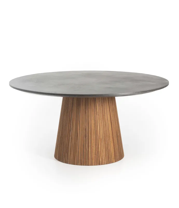Mesa redonda Kirei de teca reciclada y microcemento Ø160 x 78 cm - PLM Design