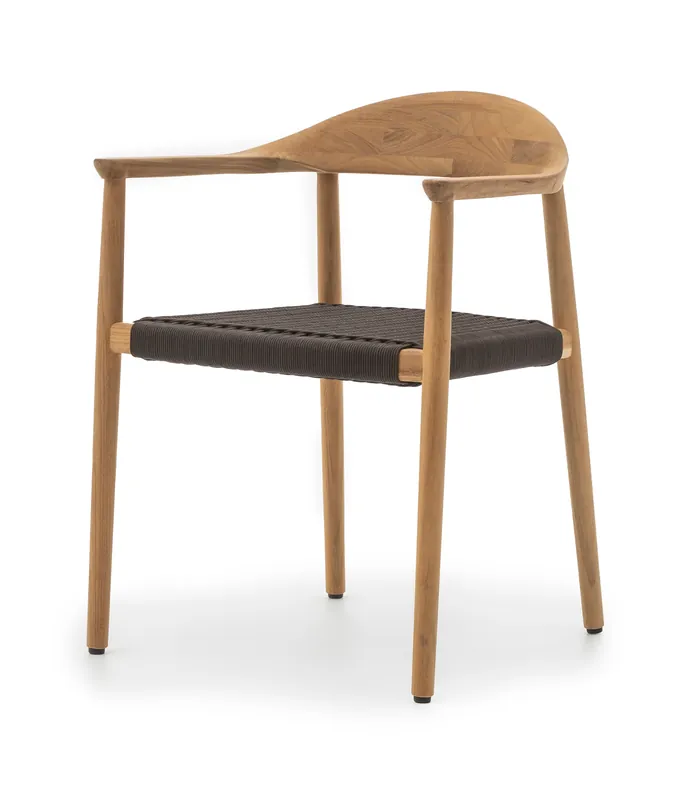 Silla con reposabrazos Pluma de teca maciza y cuerda sintética - PLM Design