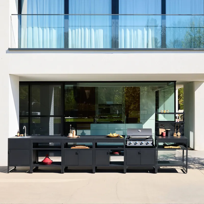 Cocina exterior 6 módulos de acero inoxidable con barbacoa de gas - Barbacoas