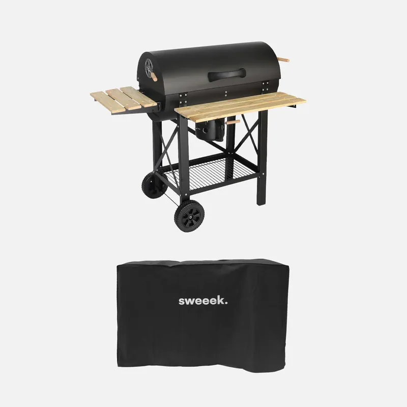 Barbacoa de carbón, parrilla y ahumador americano, ruedas y estantes abatibles con funda - Barbacoas