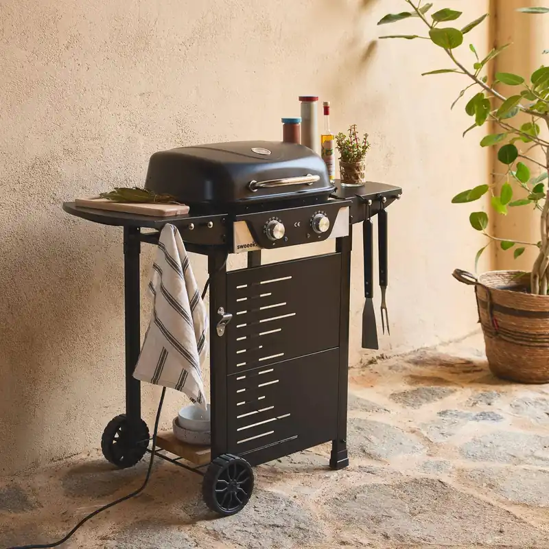 Barbacoa eléctrica de 2 quemadores, acero esmaltado - Barbacoas