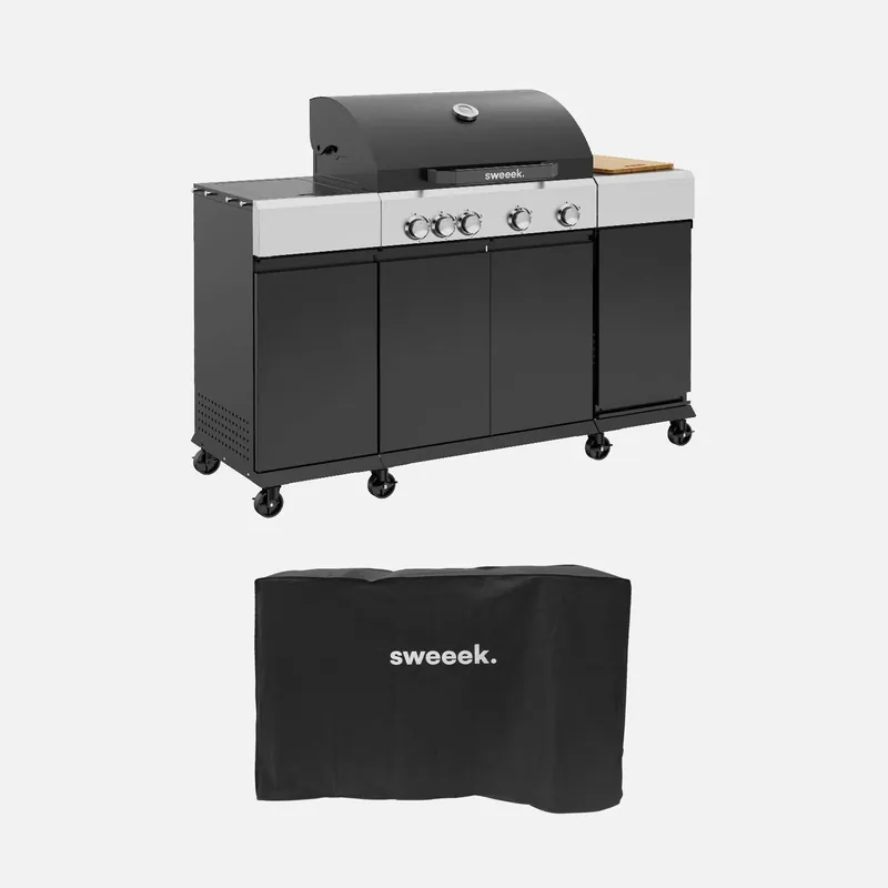 Barbacoa de gas de 4 quemadores con 1 fuego lateral, cocina exterior con estantes - Barbacoas