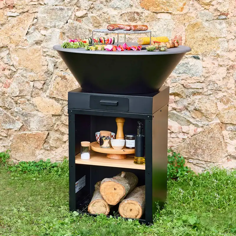 Brasero barbacoa Ø81,5cm con parrilla de cocción, espacio de almacenamiento y tapa - Barbacoas