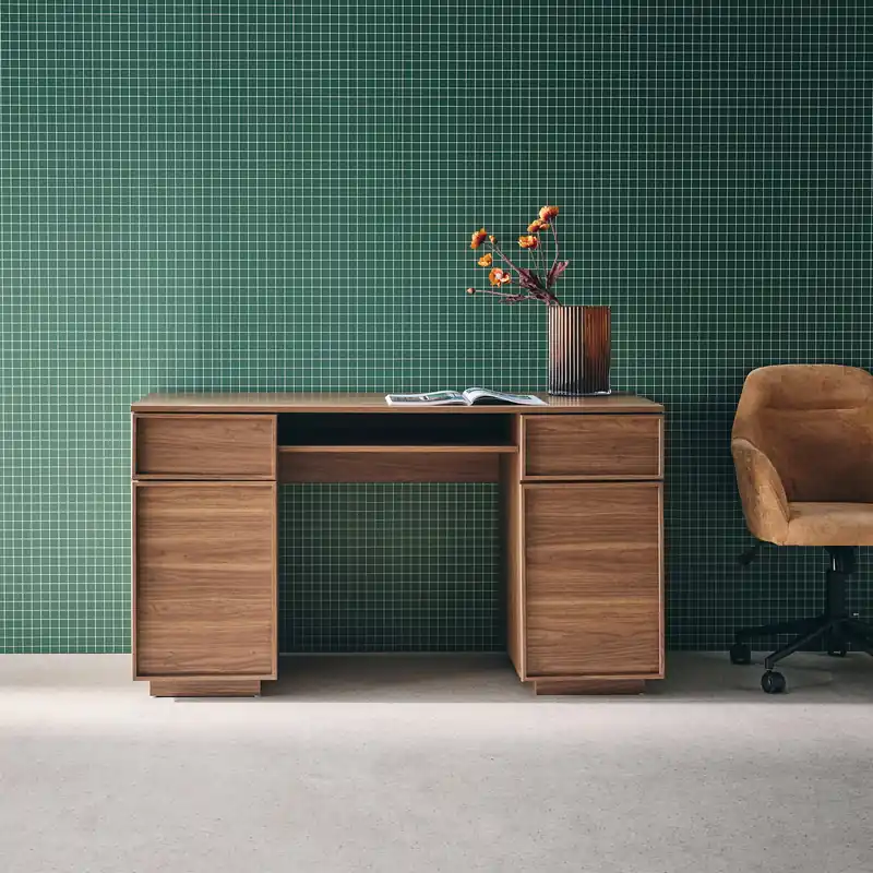 Escritorio efecto madera con 2 puertas y 2 cajones, 140cm - Escritorios