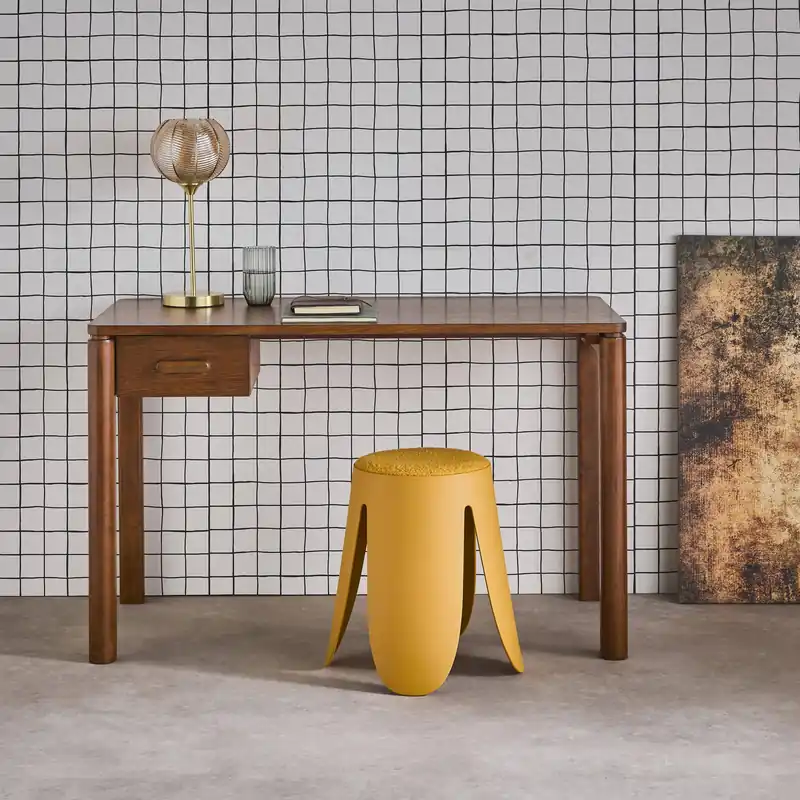Escritorio de madera de hevea con chapa de roble, 1 cajón - Escritorios