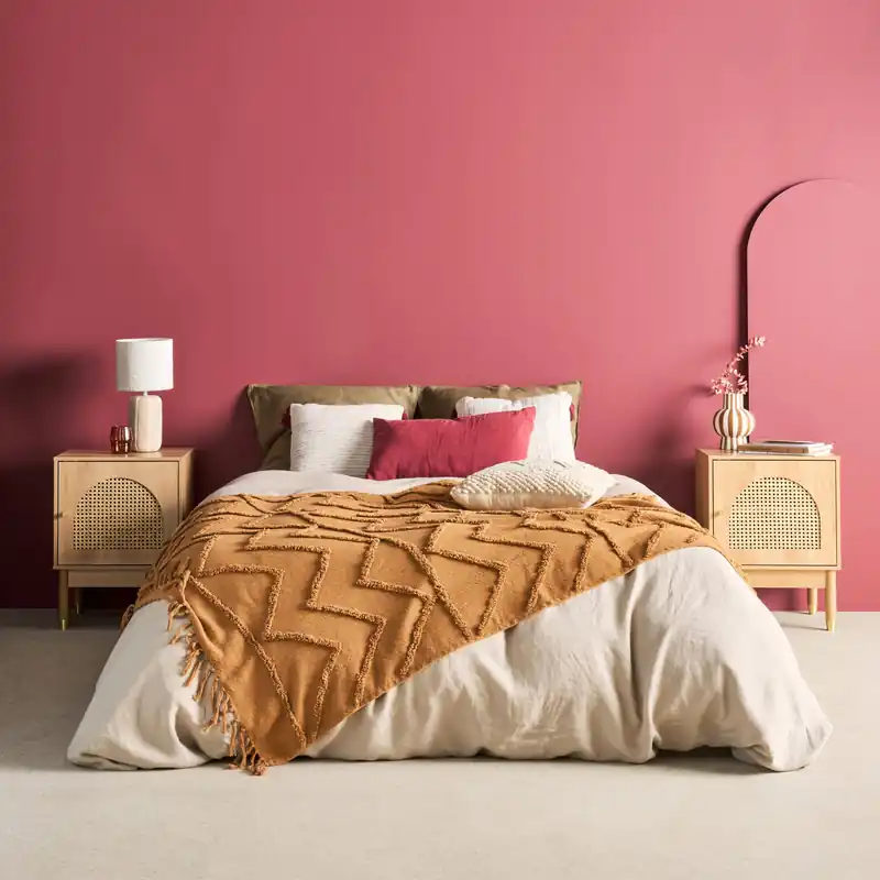 Mesita de madera y caña 1 puerta , set de 2 - Mesitas de noche