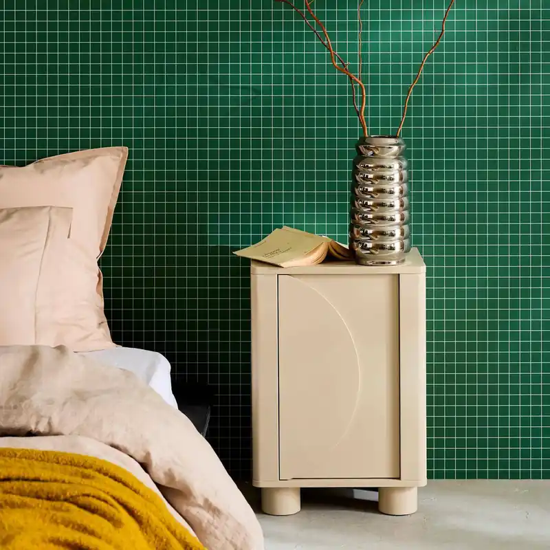 Mesita de noche efecto madera de mango con 1 puerta reversible, set de 2 - Mesitas de noche