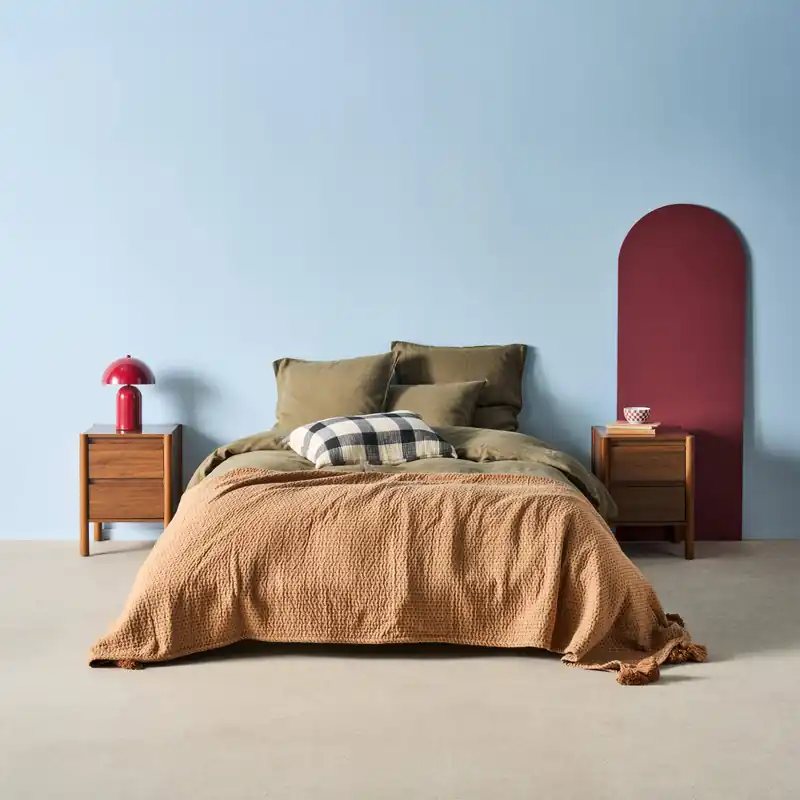 Mesita con decoración madera y 2 cajones, set de 2 - Mesitas de noche