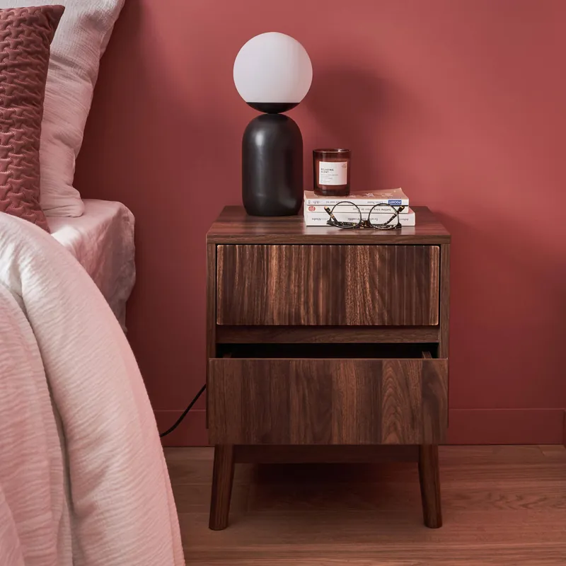 Mesita de noche con efecto madera, 2 cajones - Mesitas de noche