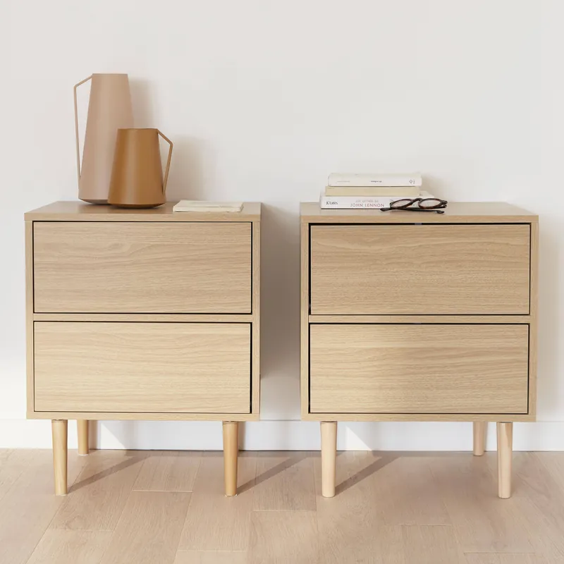 Mesita de noche con efecto madera natural, set de 2 - Mesitas de noche