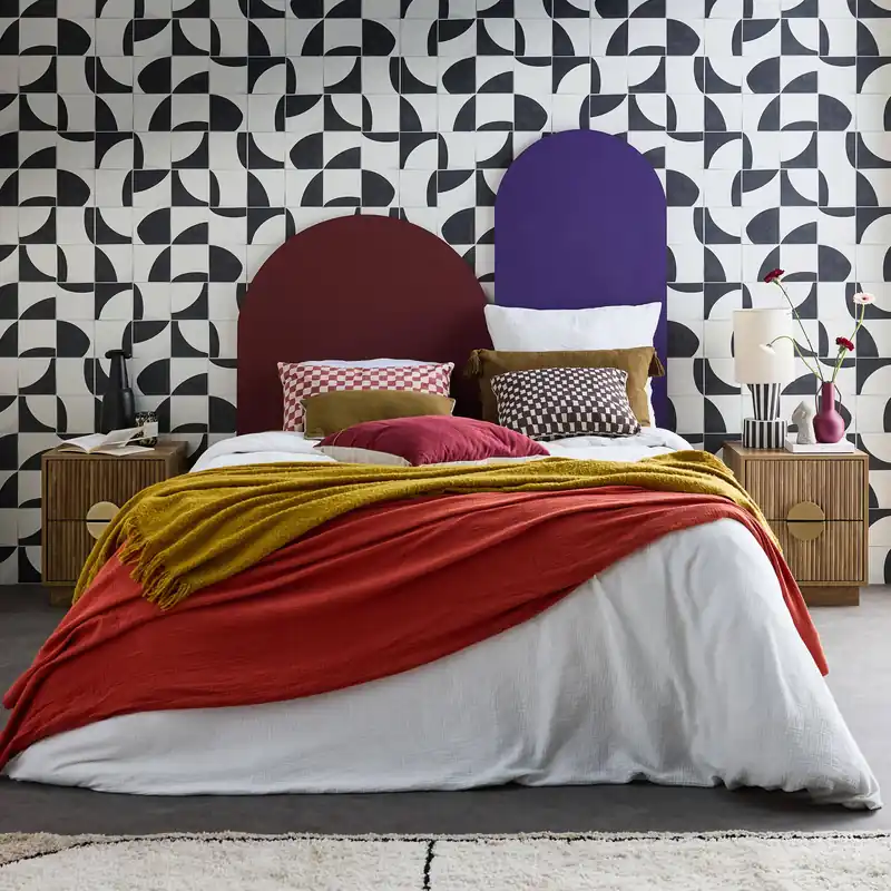 Mesita de noche de 2 cajones efecto madera de mango estriada, set de 2 - Mesitas de noche