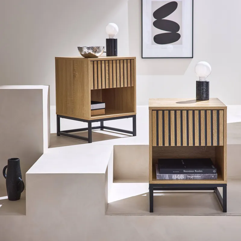 Mesitas de noche contemporáneas con 1 cajón, set de 2