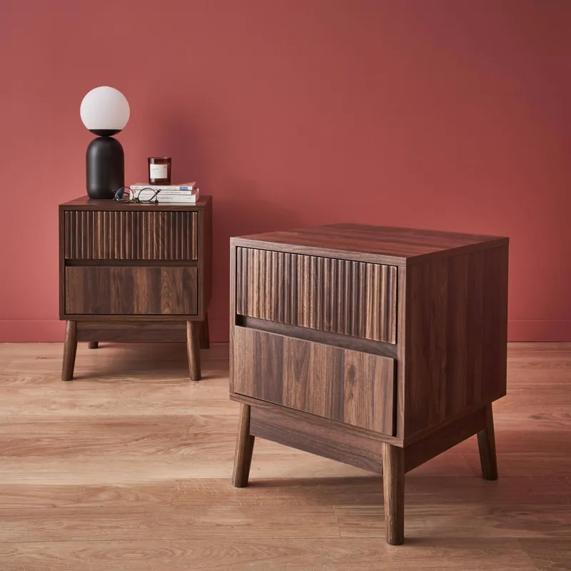 Mesita de noche de 2 cajones con efecto madera, set de 2 - Mesitas de noche