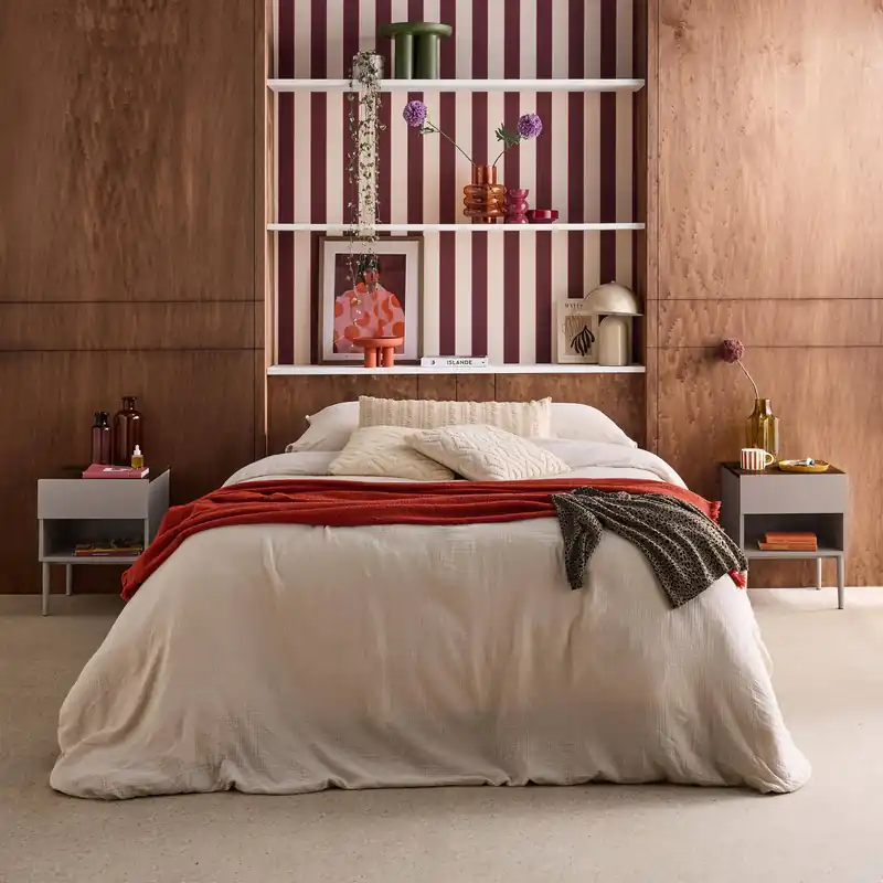 Mesitas de noche de metal y decoración de madera,1 puerta, 1 nicho, set de 2