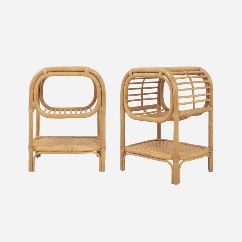 Mesita de noche de ratán natural curvado, set de 2 - Mesitas de noche