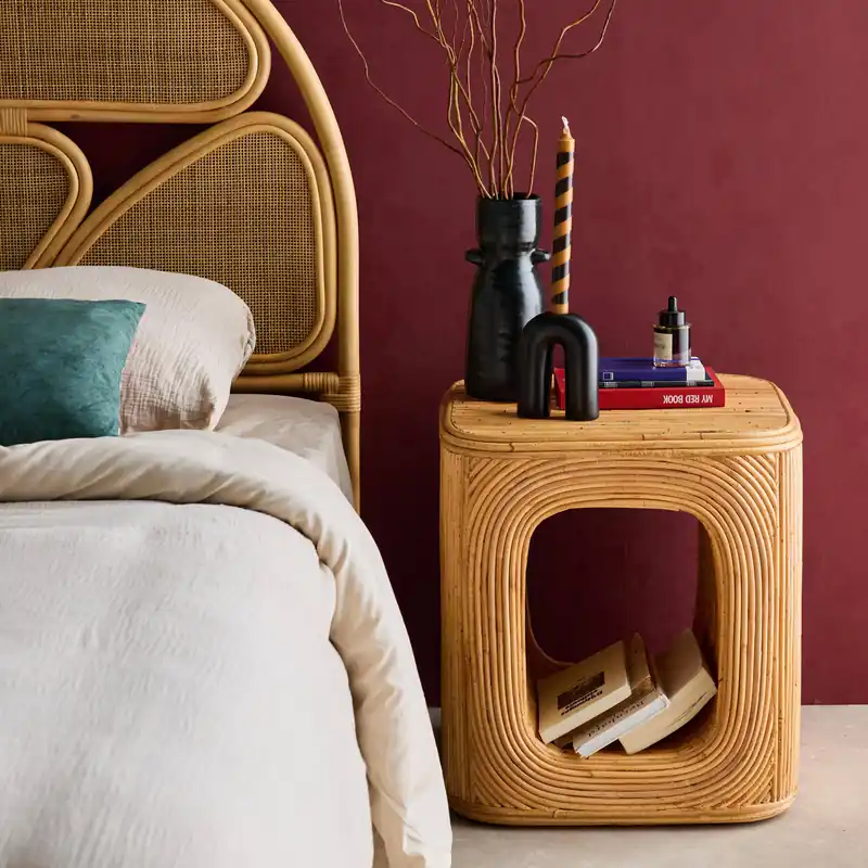 Mesa auxiliar, mesita de noche de ratán natural - Mesitas de noche