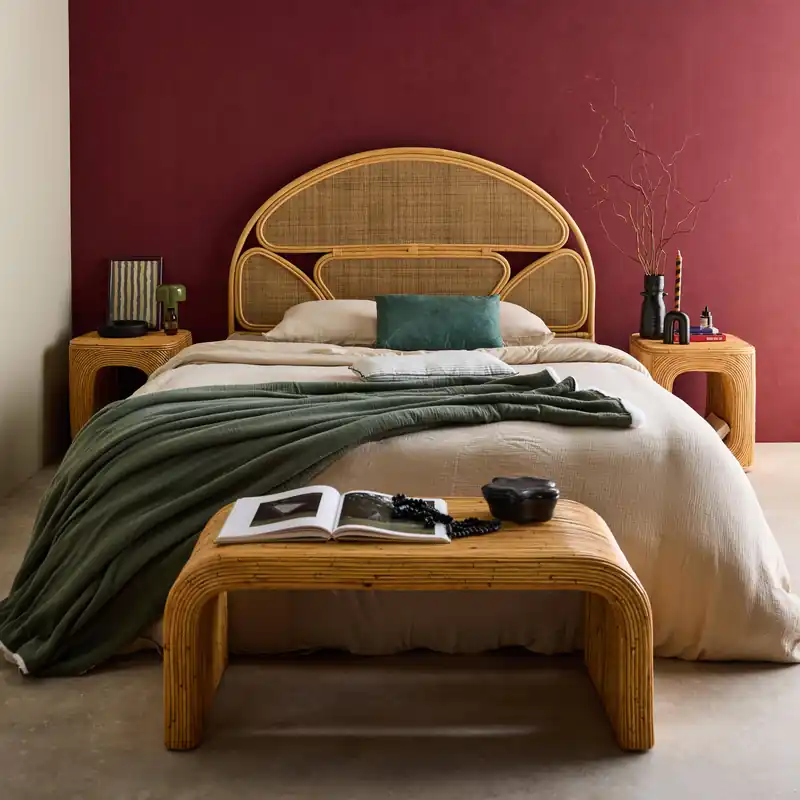 Mesita de noche de ratán natural, set de 2 - Mesitas de noche
