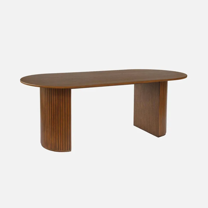 Mesa de comedor oblonga de madera de hevea y chapa de roble de 6 a 8 plazas - Mesas de comedor