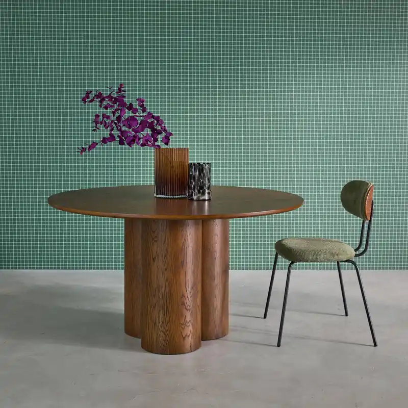 Mesa de comedor redonda de madera de hevea con 4 plazas, 130cm - Mesas de comedor