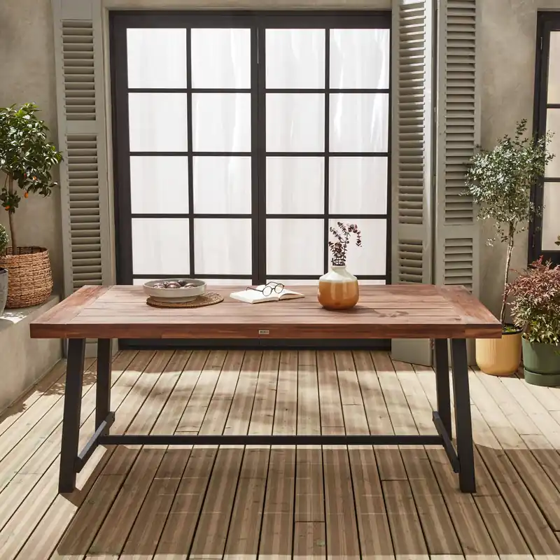 Mesa de interior/exterior de madera y metal, 6-8 plazas