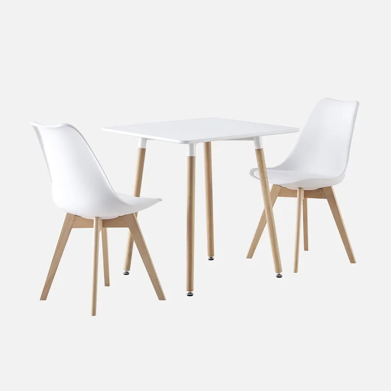 Conjunto de mesa de comedor cuadrada 70cm + 2 sillas escandinavas - Mesas de comedor