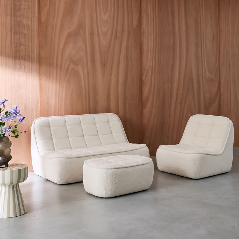 Sofá modular de borreguito texturizada con reposapiés, 3 plazas - Sofás