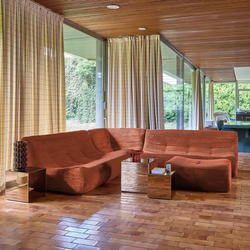 Sofá modular esquinero con reposapiés de terciopelo de pana fina, 7 plazas - Sofás
