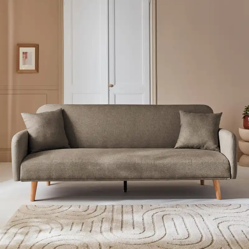 Sofá cama de 2-3 plazas de tela, patas de madera de hevea