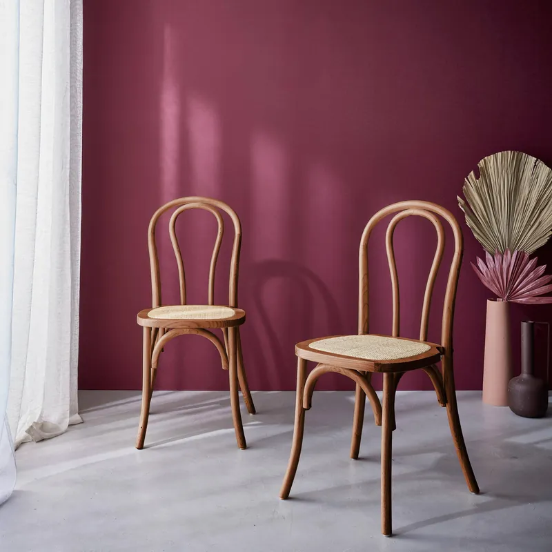 Silla vintage de madera y ratán, set de 2 - Sillas de comedor