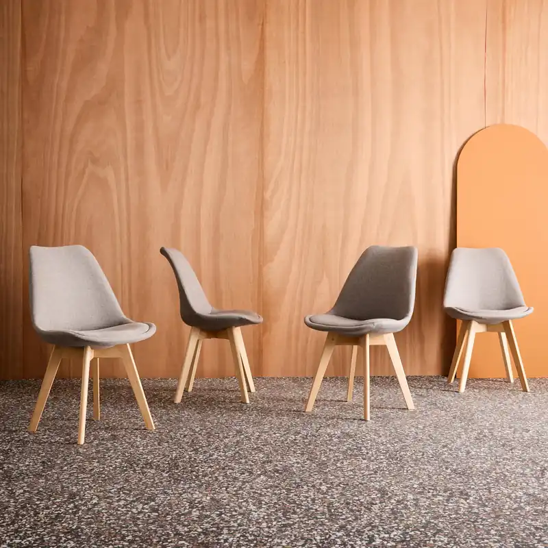 Silla escandinava de madera de haya y tela simple, set de 4 - Sillas de comedor