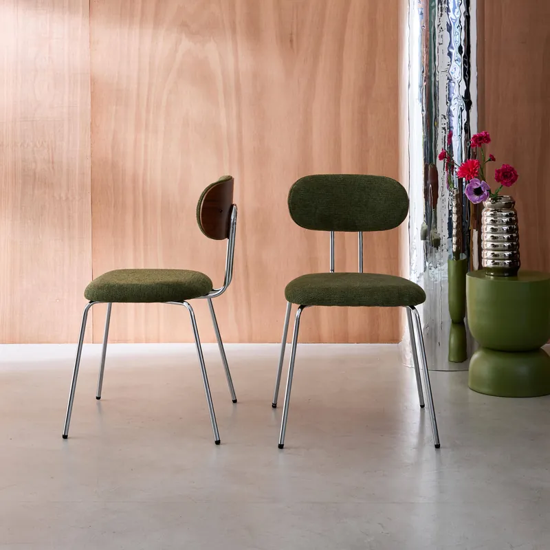 Silla de madera curvada teñida de nogal y tejido repelente al agua , set de 2 - Sillas de comedor