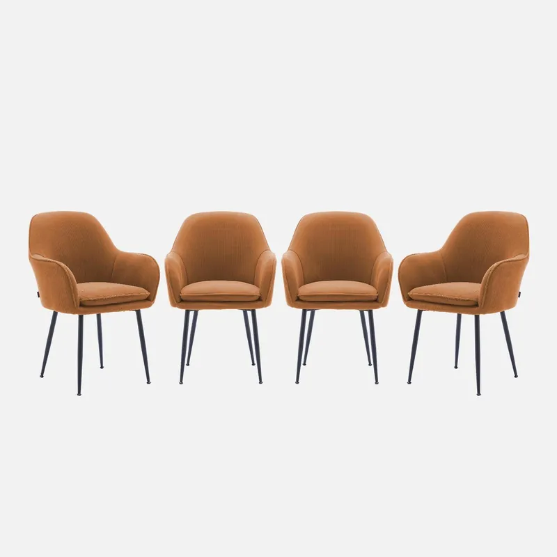 Sillón de terciopelo de canalé y patas de metal negro, set de 4 - Sillas de comedor