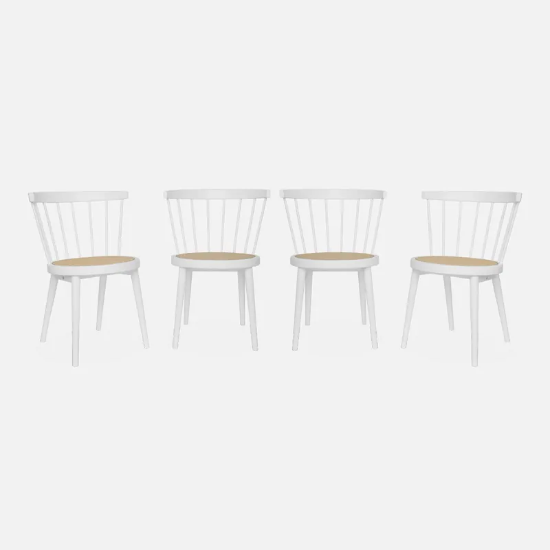 Silla de madera y caña, set de 4 - Sillas de comedor