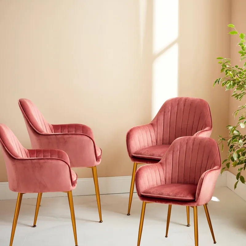 Sillón de terciopelo con patas de metal, set de 4 - Sillas de comedor